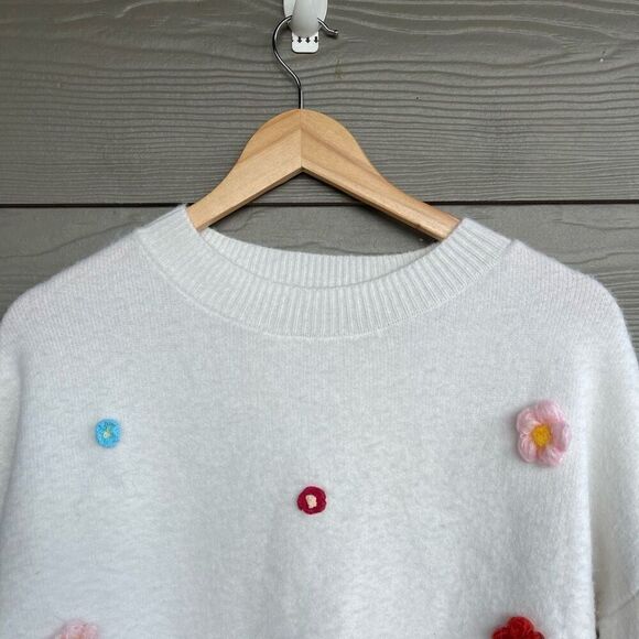 VRG girl y2k flower appliqué wool blend sweater - Picture 2 of 7